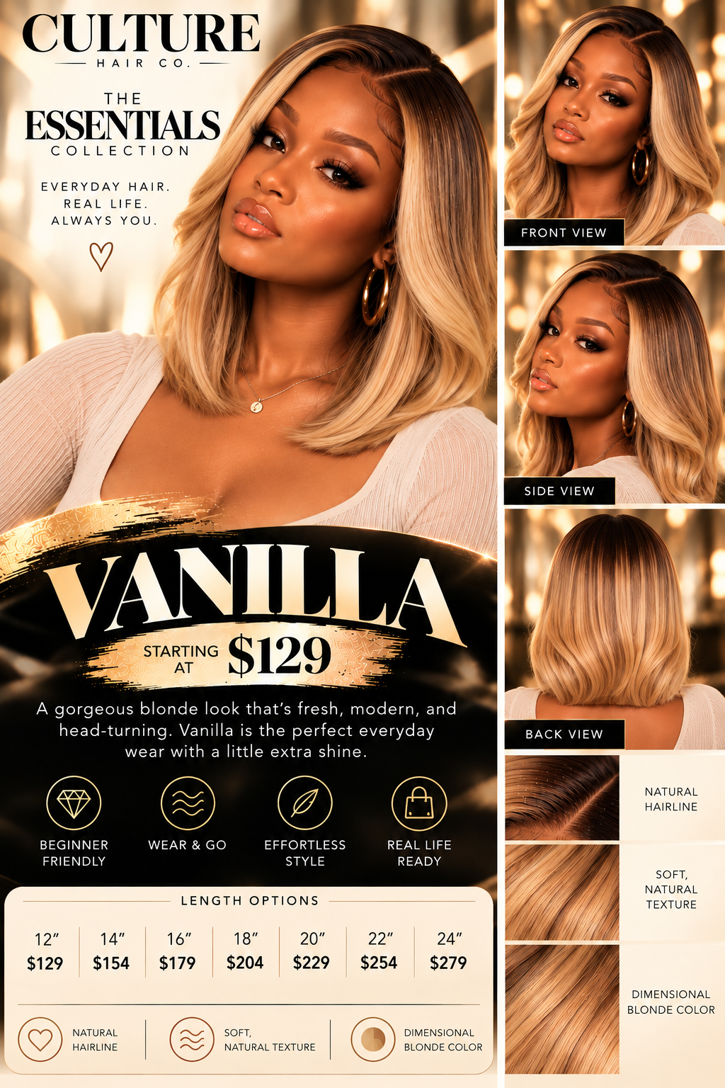 Vanilla Culture Essentials short dimensional blonde bob